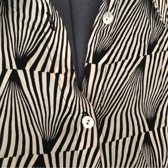 Vintage 90s 2000s Y2K Psychedelic Swirl Black and White Op Art Sexy Sheer Blouse - Picture 5 of 12